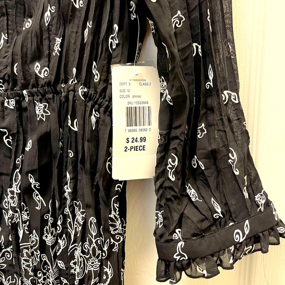 NEW Notations Black and White Babydoll Paisley Two-Layer Long Sleeve Blouse - Picture 3 of 7